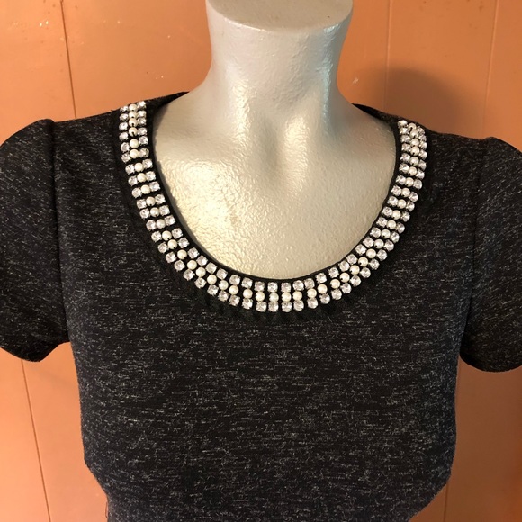 Maison Jules Short Sleeve Rhinestone Neckline Dress, Small - Picture 2 of 11